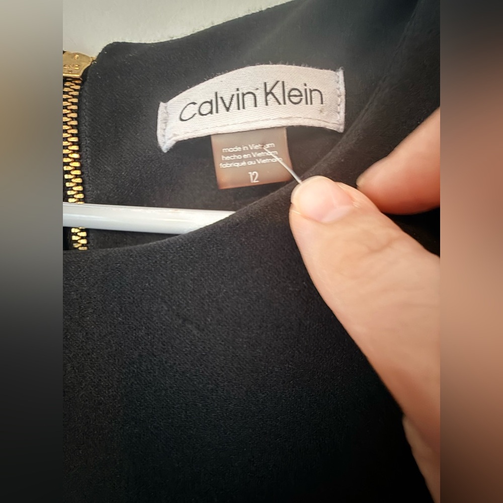 Calvin Klein Black Midi Sheath Dress with Statement Cap Sleeves - Picture 3 of 8